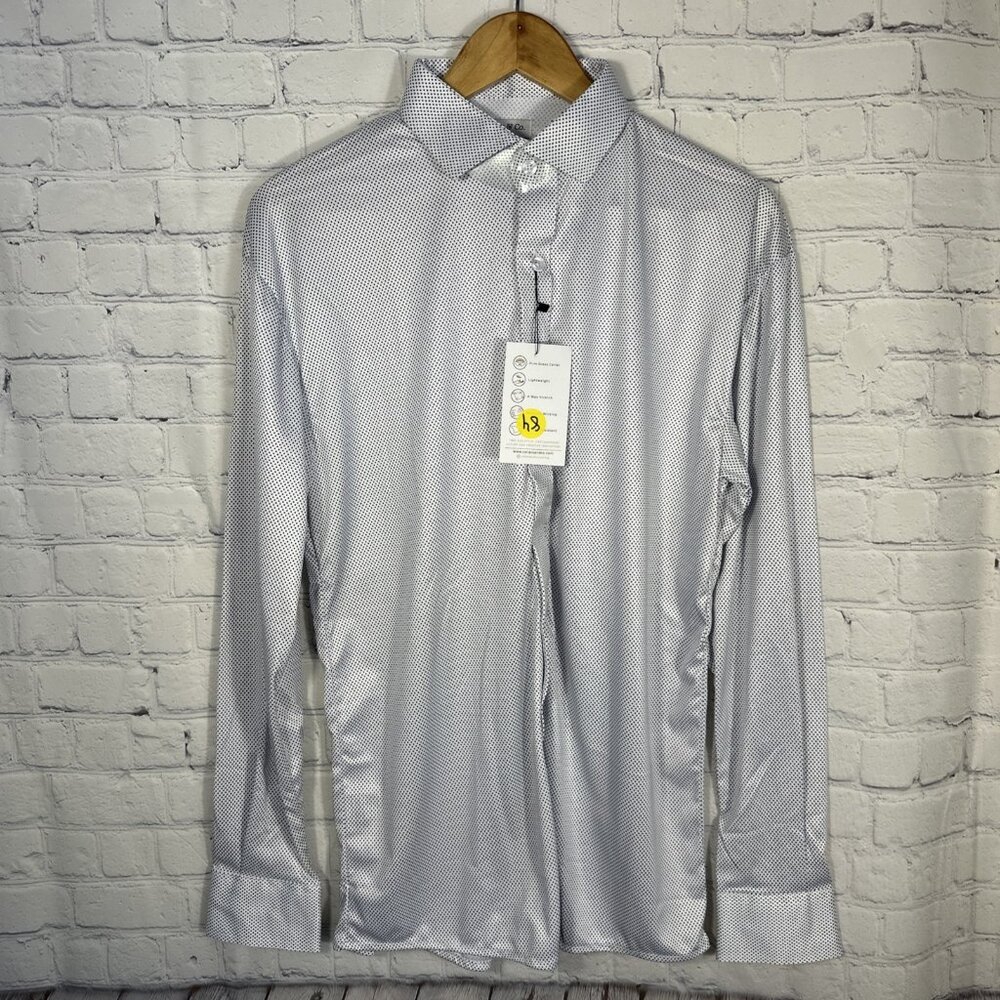 NEW Collars & Co Dress Collar Polo Shirt Med Polka Dot Performance Long Sleeve‎